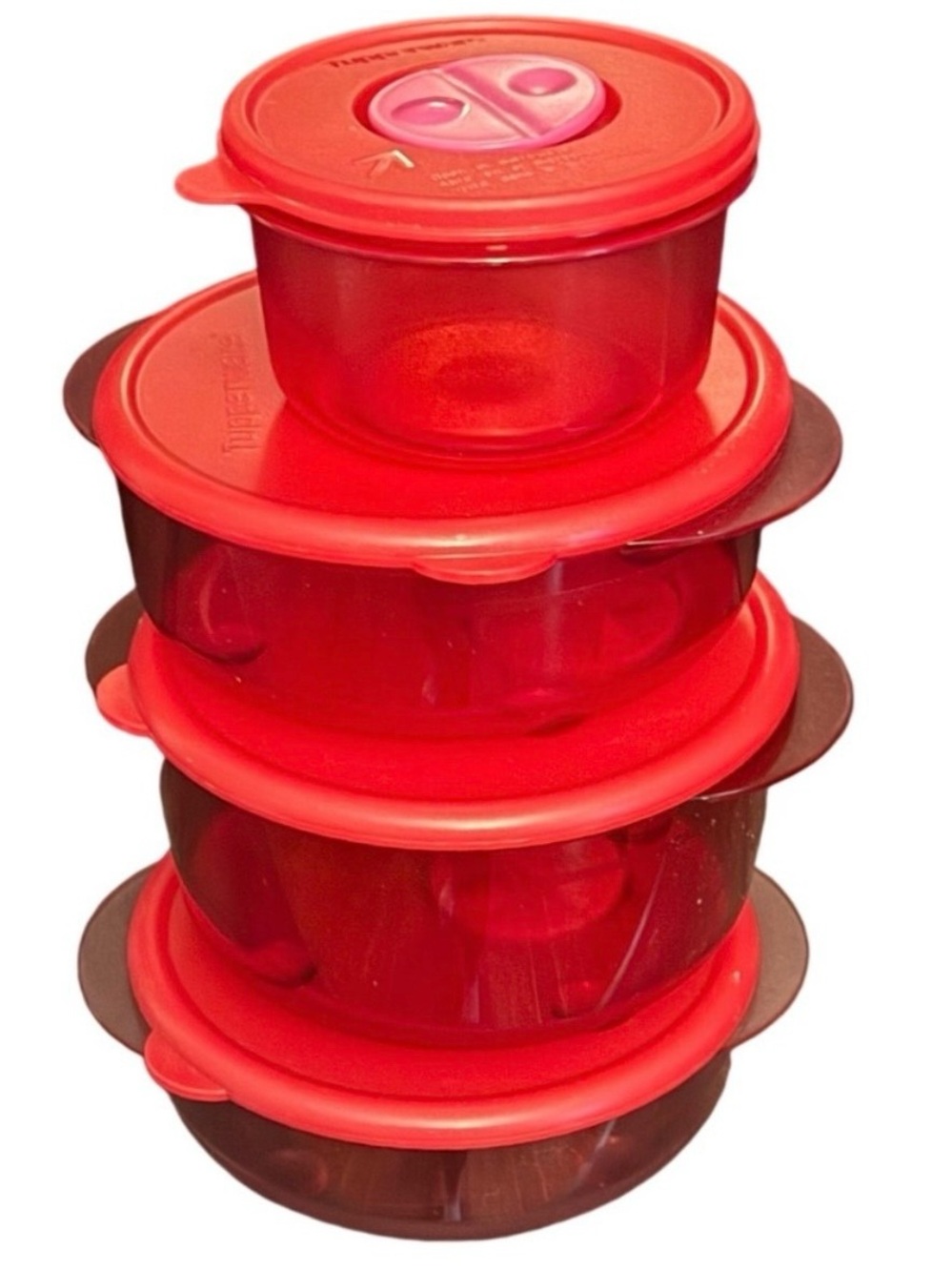 8 Piece Tupperware Vent N Serve Containers Set of 4 Red Pink White Made in USA